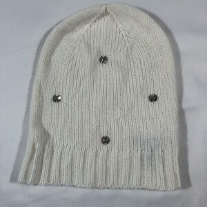 Victoria's Secret White Knit Beanie with Silver Accents